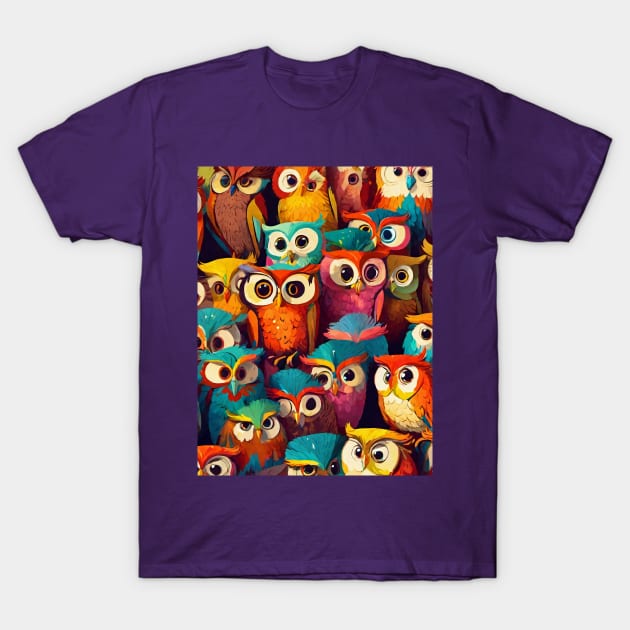 Owls Collage Colorful Cute T-Shirt by ComicMoon